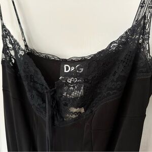 Dolce and Gabanna black lace slip dress with self tie belt